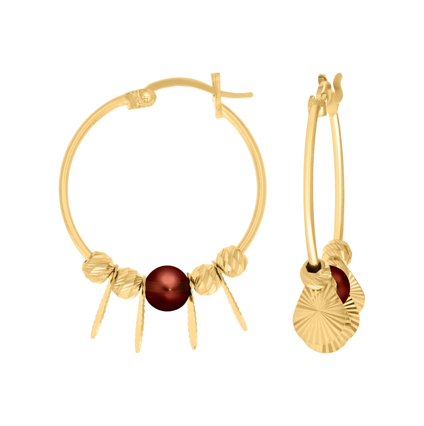 10K Yellow Gold Womens Beaded Fashion Hoop Earrings