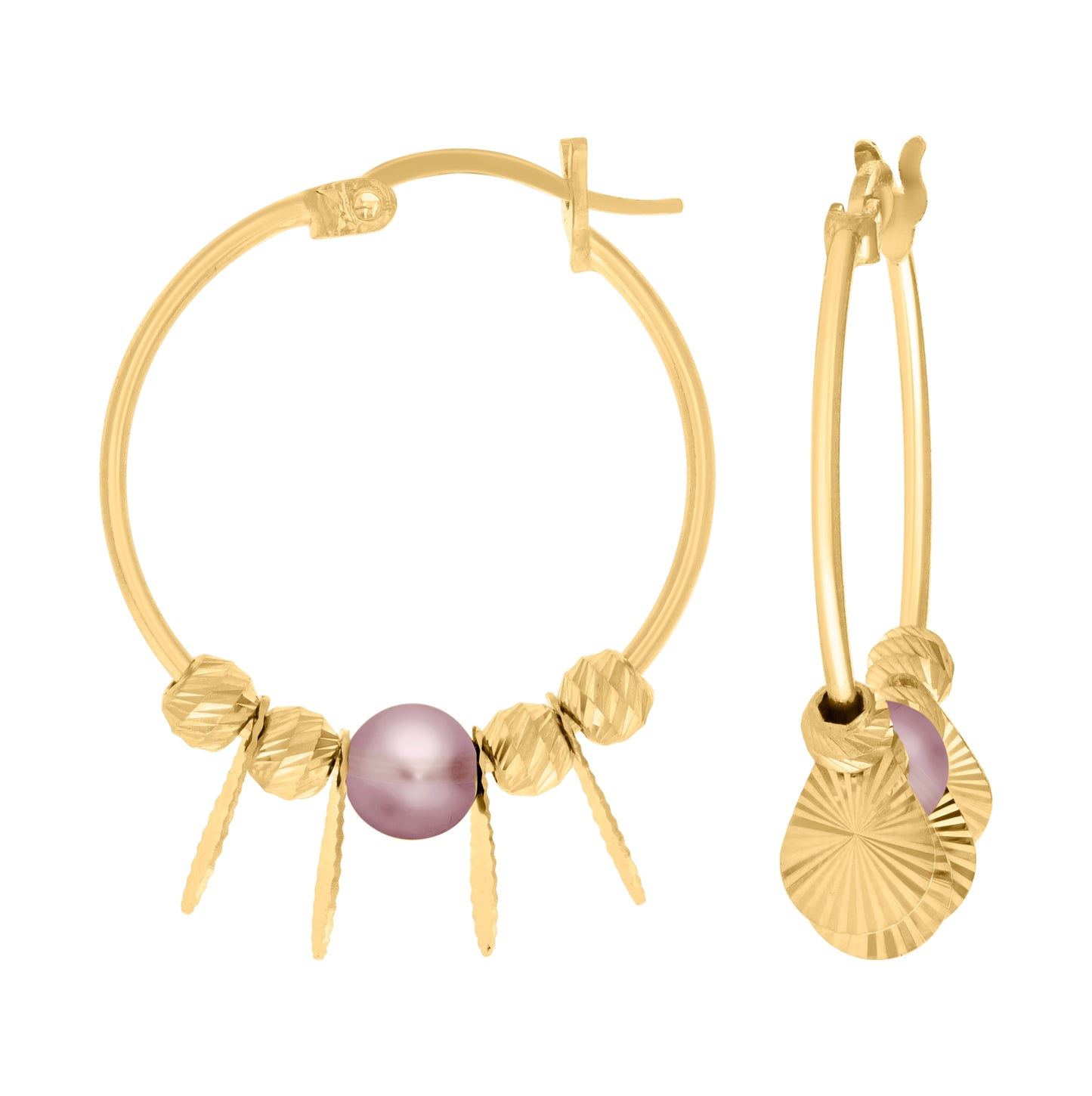 10K Yellow Gold Womens Beaded Fashion Hoop Earrings