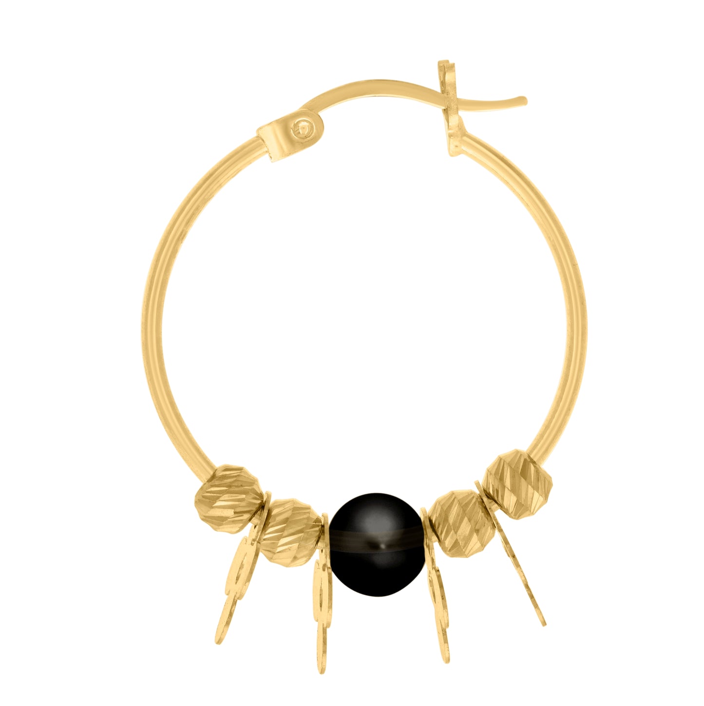 10K Yellow Gold Womens Beaded Fashion Hoop Earrings
