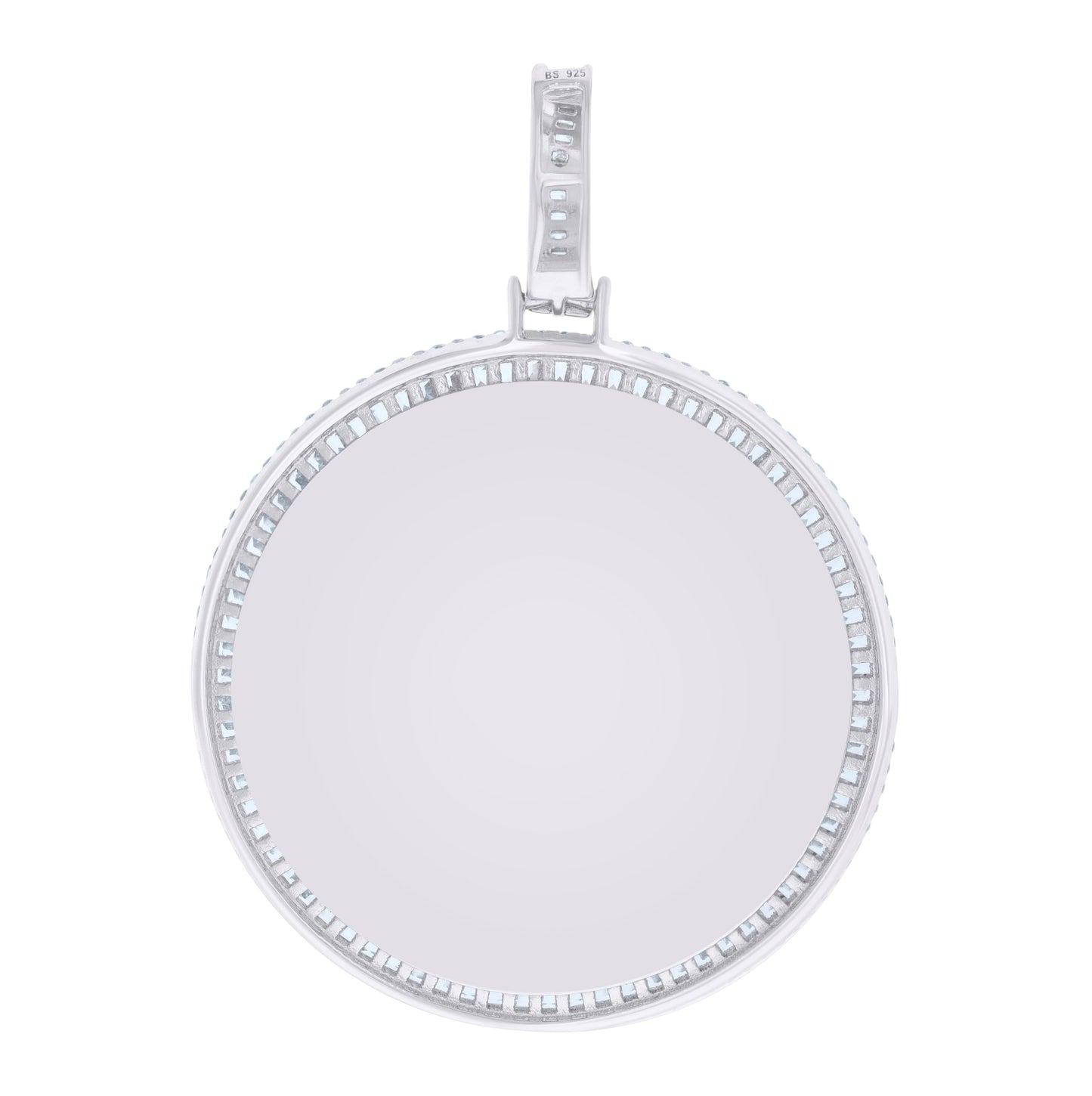 Sterling Silver Men Baguette Round Cubic-Zirconia Picture Frame Charm Pendant