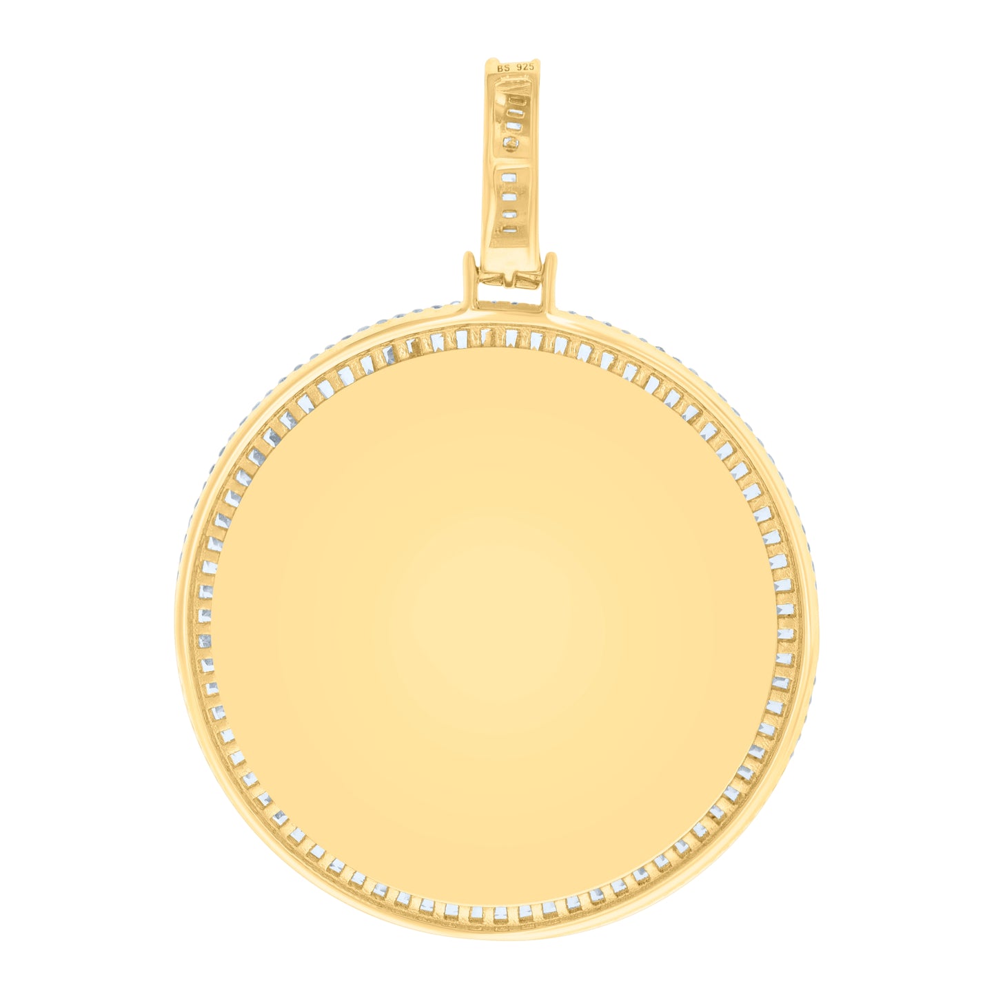 Sterling Silver Men Baguette Round Cubic-Zirconia Picture Frame Charm Pendant