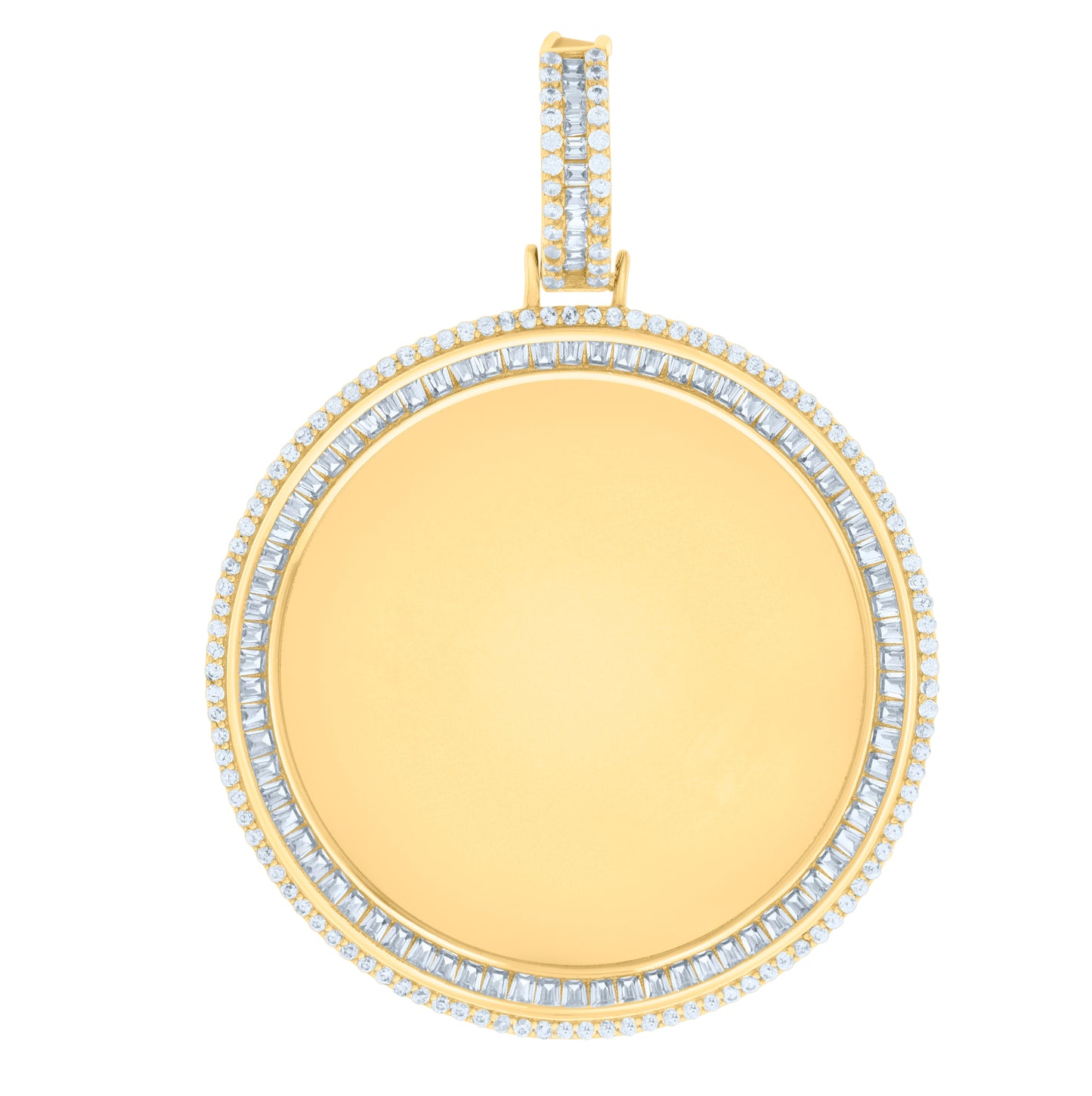 Sterling Silver Men Baguette Round Cubic-Zirconia Picture Frame Charm Pendant