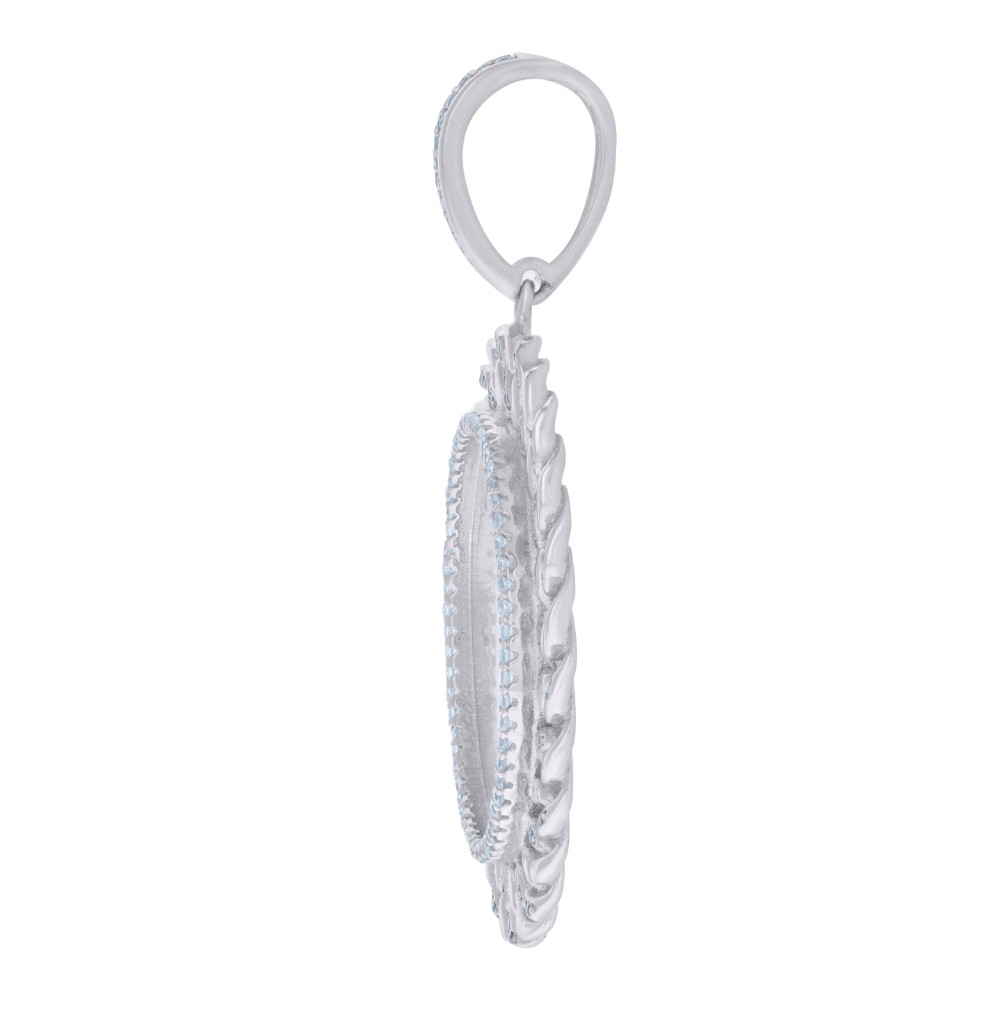 Sterling Silver Men Cubic-Zirconia Cuban Border Picture Frame Charm Pendant