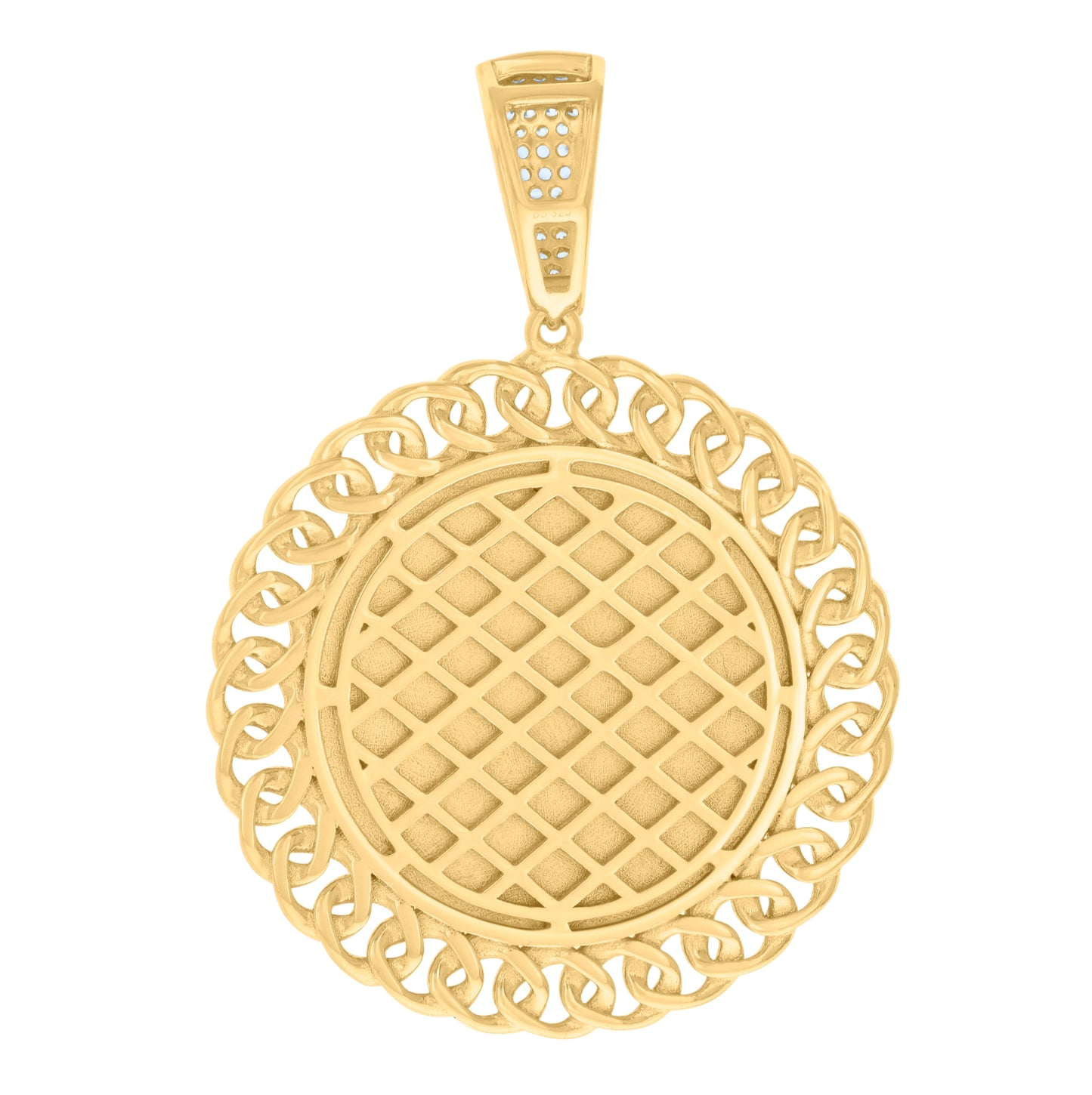 Sterling Silver Men Cubic-Zirconia Cuban Border Picture Frame Charm Pendant