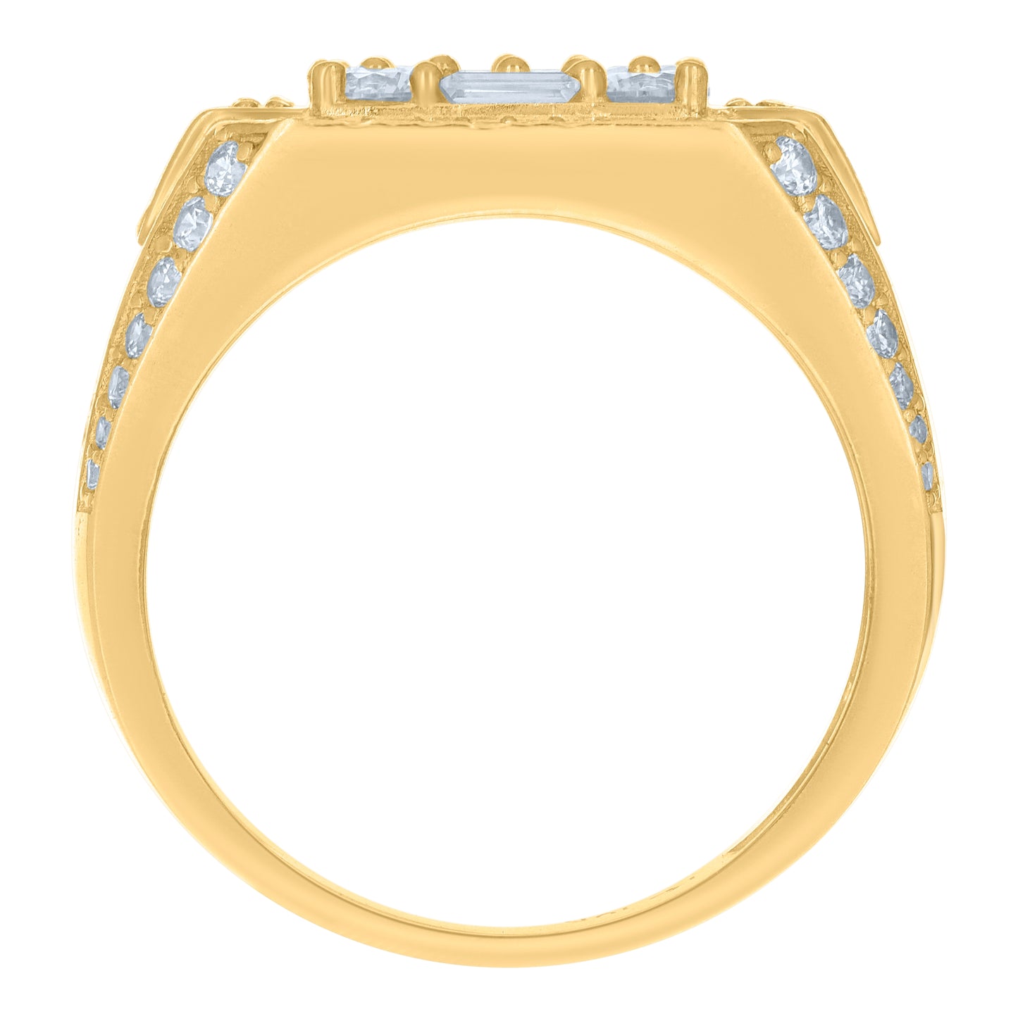 10K Yellow Gold Mens Baguette Round Cubic-Zirconia Fashion Ring