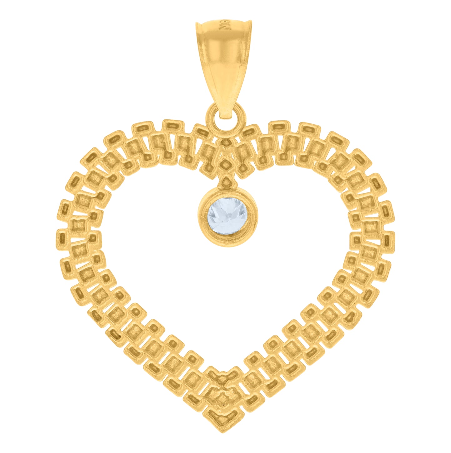 10K Yellow Gold Womens Cubic-Zirconia Heart Charm Pendant