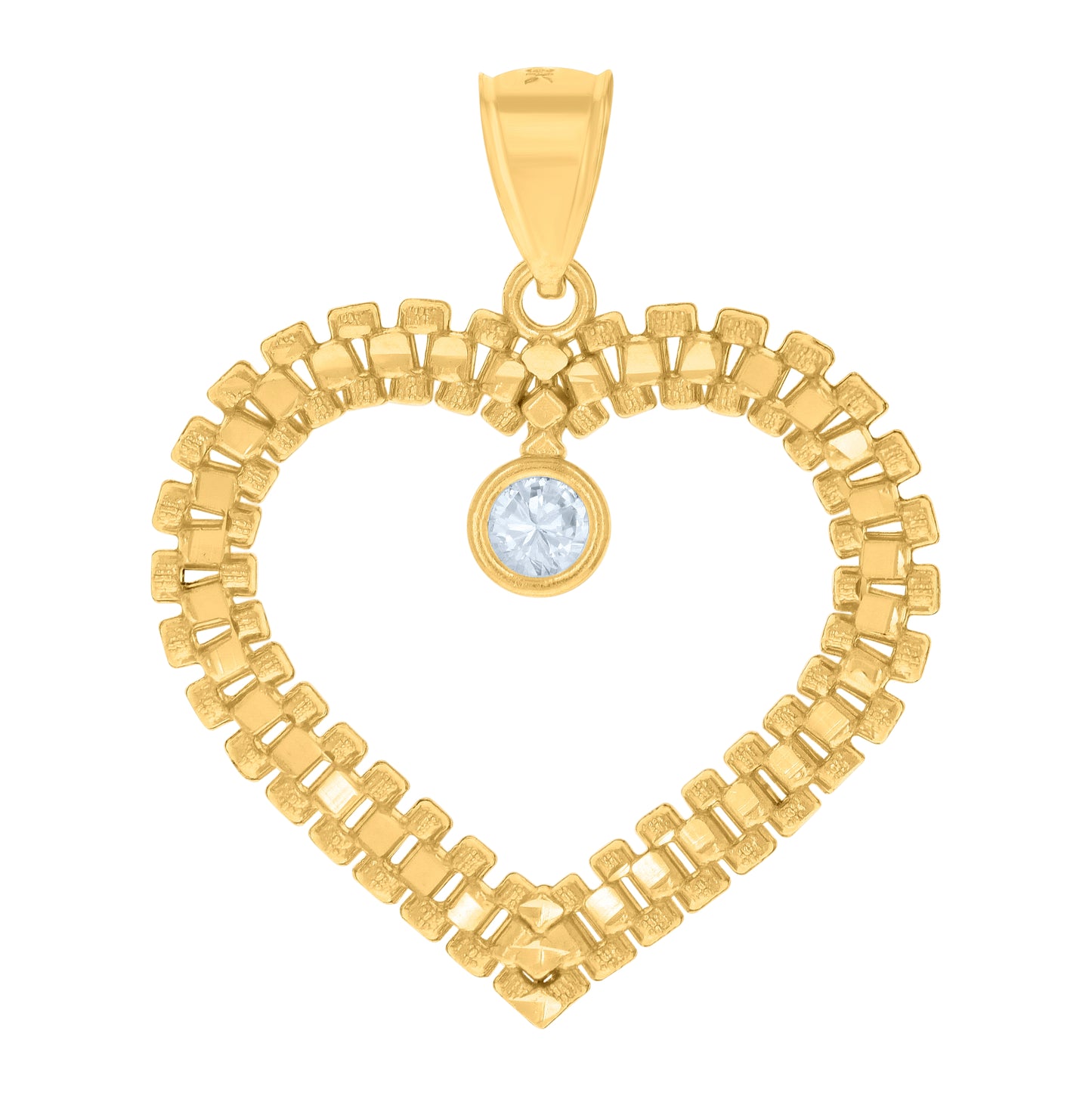 10K Yellow Gold Womens Cubic-Zirconia Heart Charm Pendant