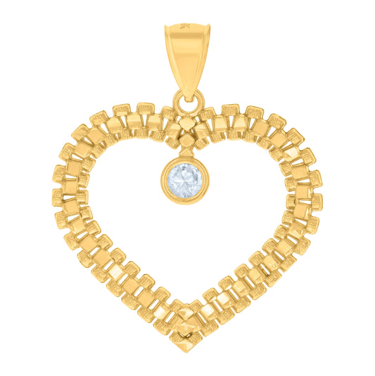 10K Yellow Gold Womens Cubic-Zirconia Heart Charm Pendant