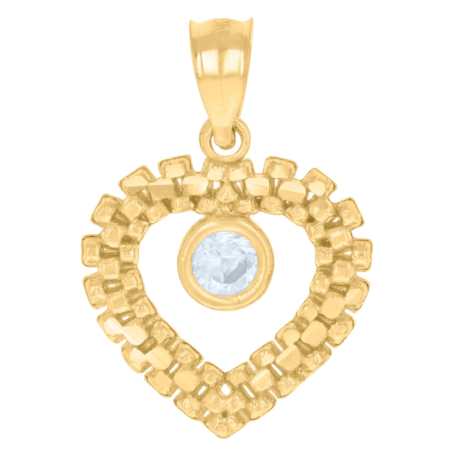 10K Yellow Gold Womens Cubic-Zirconia Heart Charm Pendant