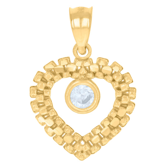 10K Yellow Gold Womens Cubic-Zirconia Heart Charm Pendant