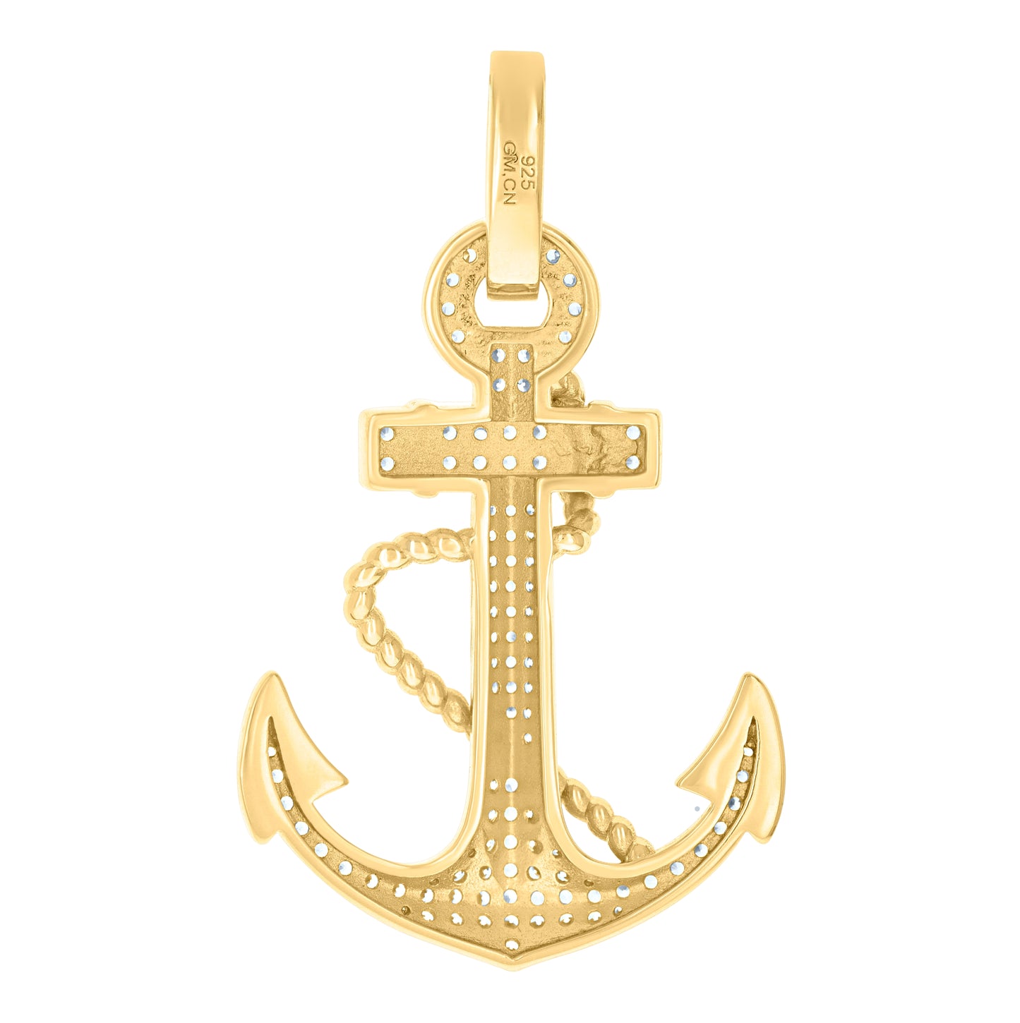 Sterling Silver Yellow-Tone Men Cubic-Zirconia Anchor Ocean Life Charm Pendant