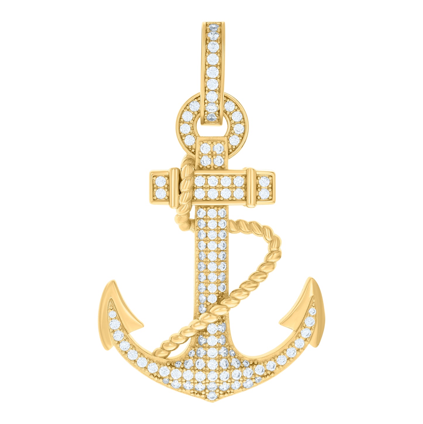 Sterling Silver Yellow-Tone Men Cubic-Zirconia Anchor Ocean Life Charm Pendant