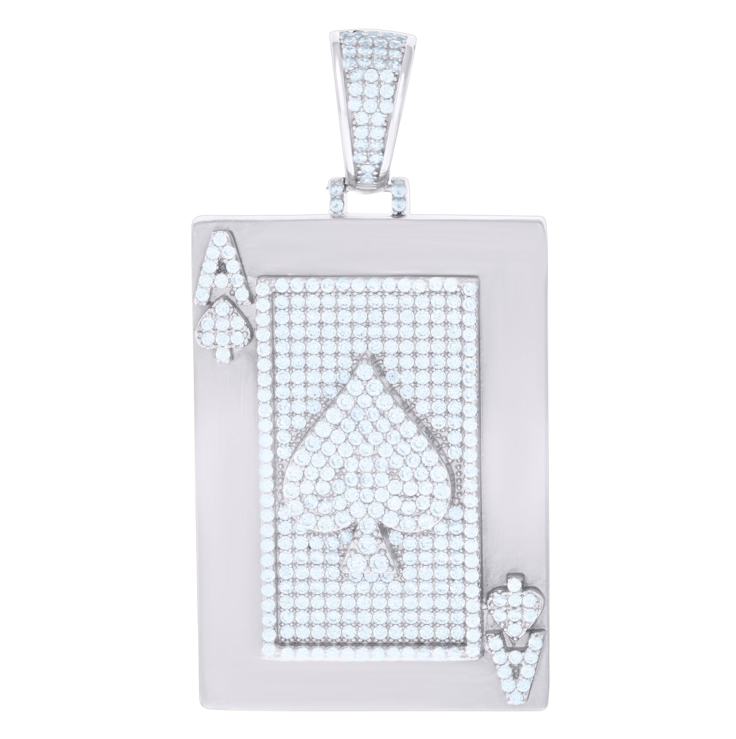 Sterling Silver Men Cubic-Zirconia Ace Of Spade Playing Cards Gambling Charm Pendant