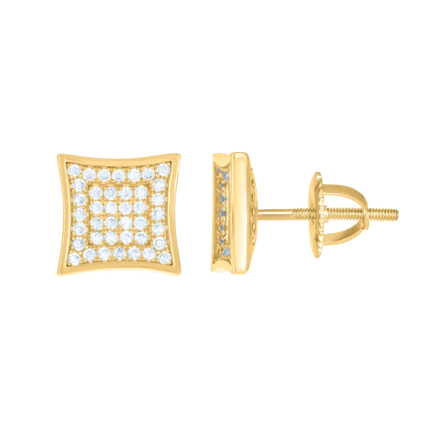 Sterling Silver Yellow-Tone Unisex Cubic-Zirconia Square Stud Earrings