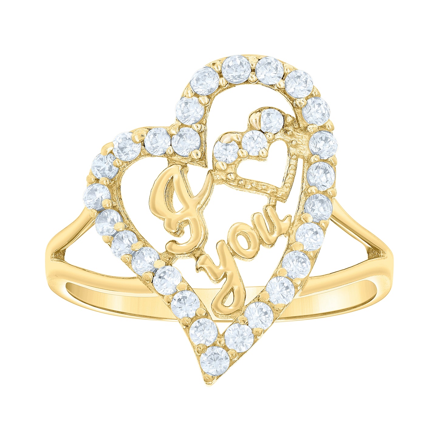 10K Yellow Gold Womens Cubic-Zirconia I Love You Heart Ring