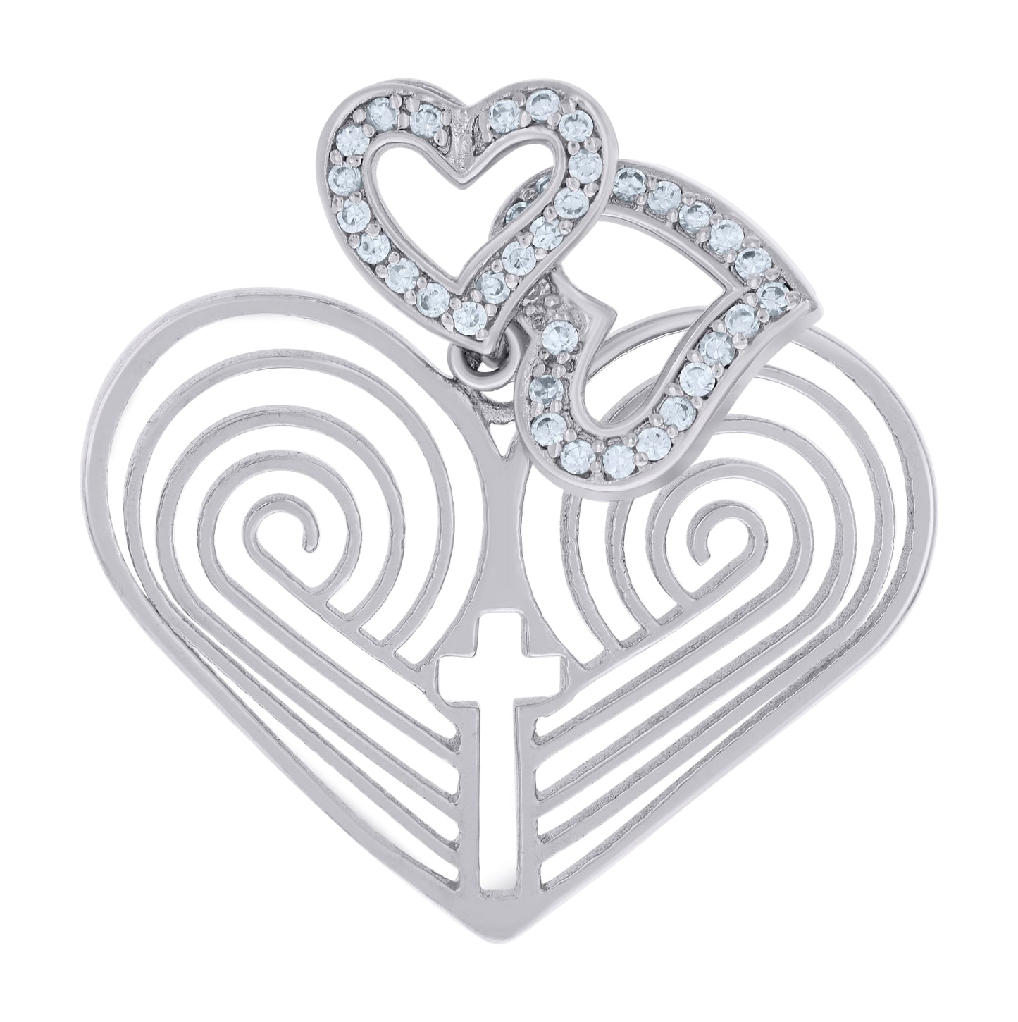 Sterling Silver Womens Cubic-Zirconia Cross Hearts Charm Pendant