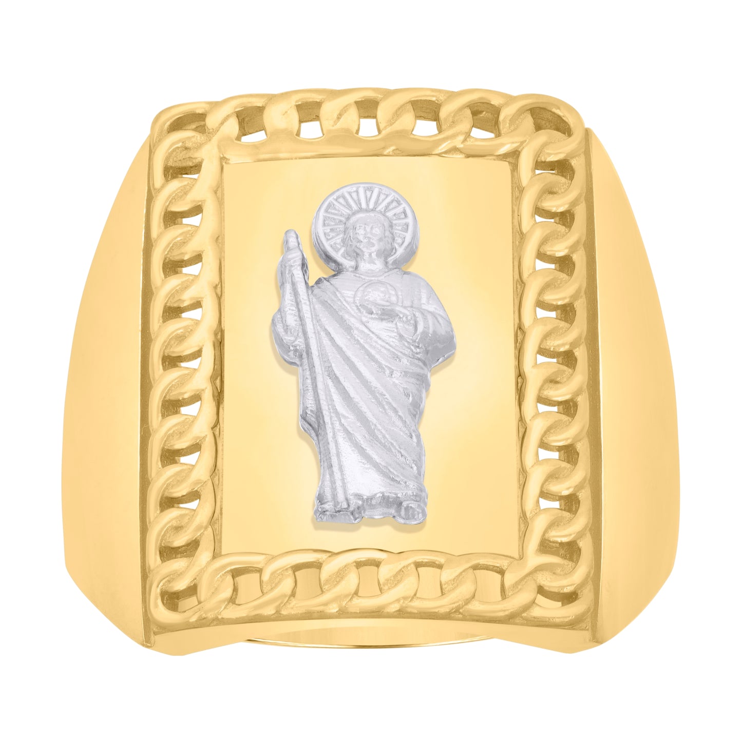 10K Two-Tone Gold Mens St. Jude Religious Ring