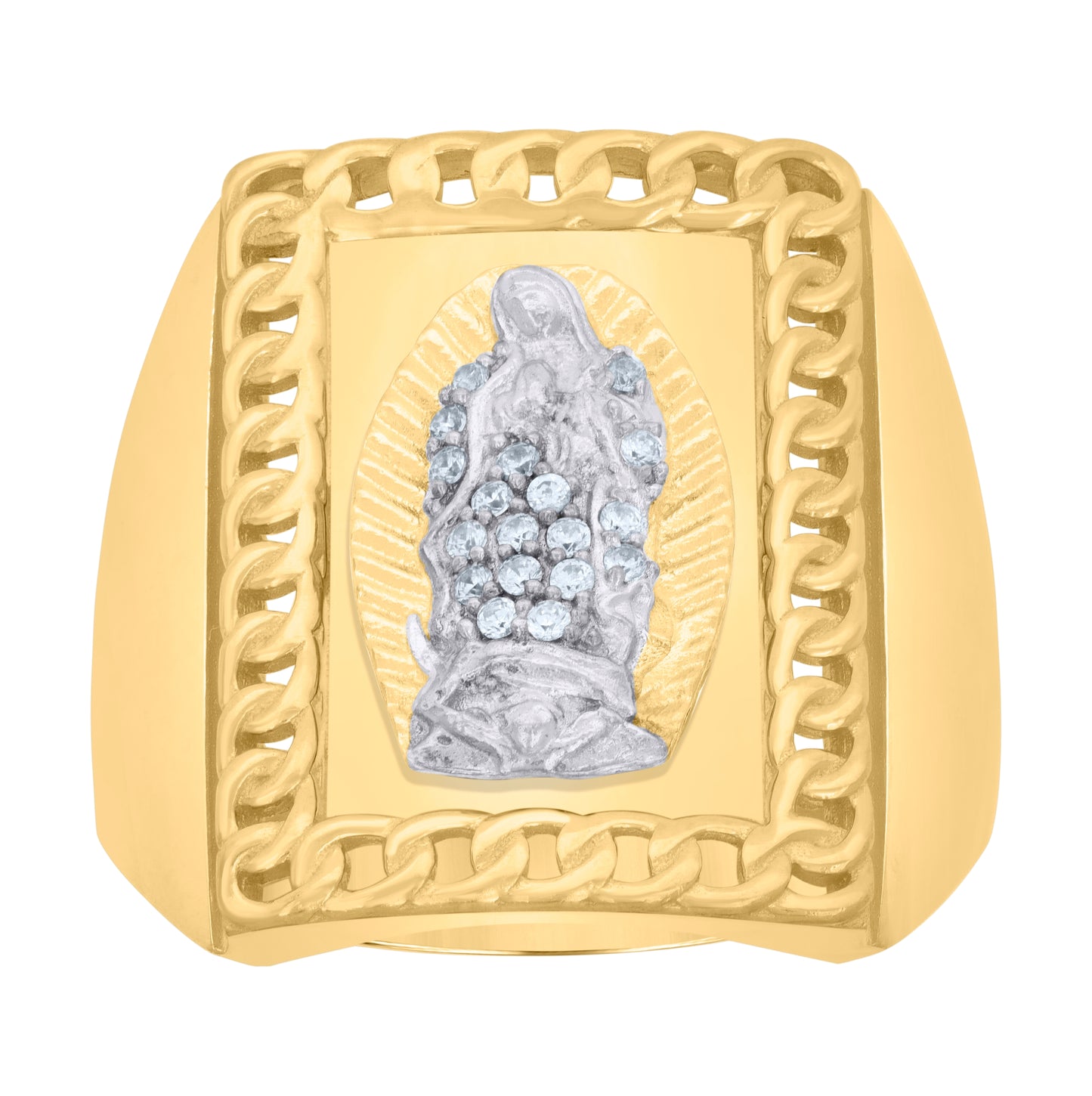 10K Two-Tone Gold Mens Cubic-Zirconia Guadalupe Religious Ring