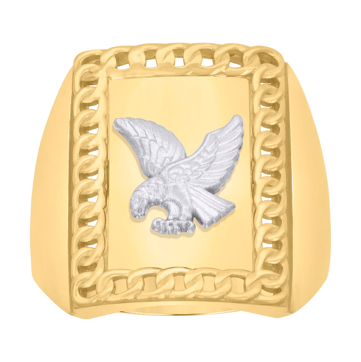 10K Two-Tone Gold Mens Eagle Bird Wildlife Ring