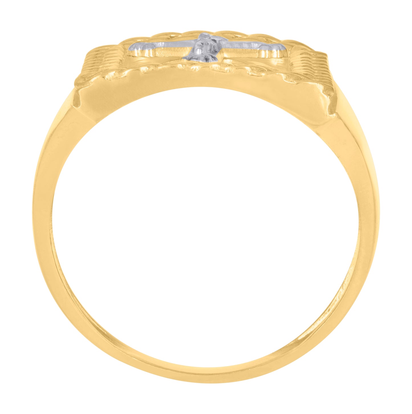 10K Two-Tone Gold Mens Crucifix Cross Religious Ring