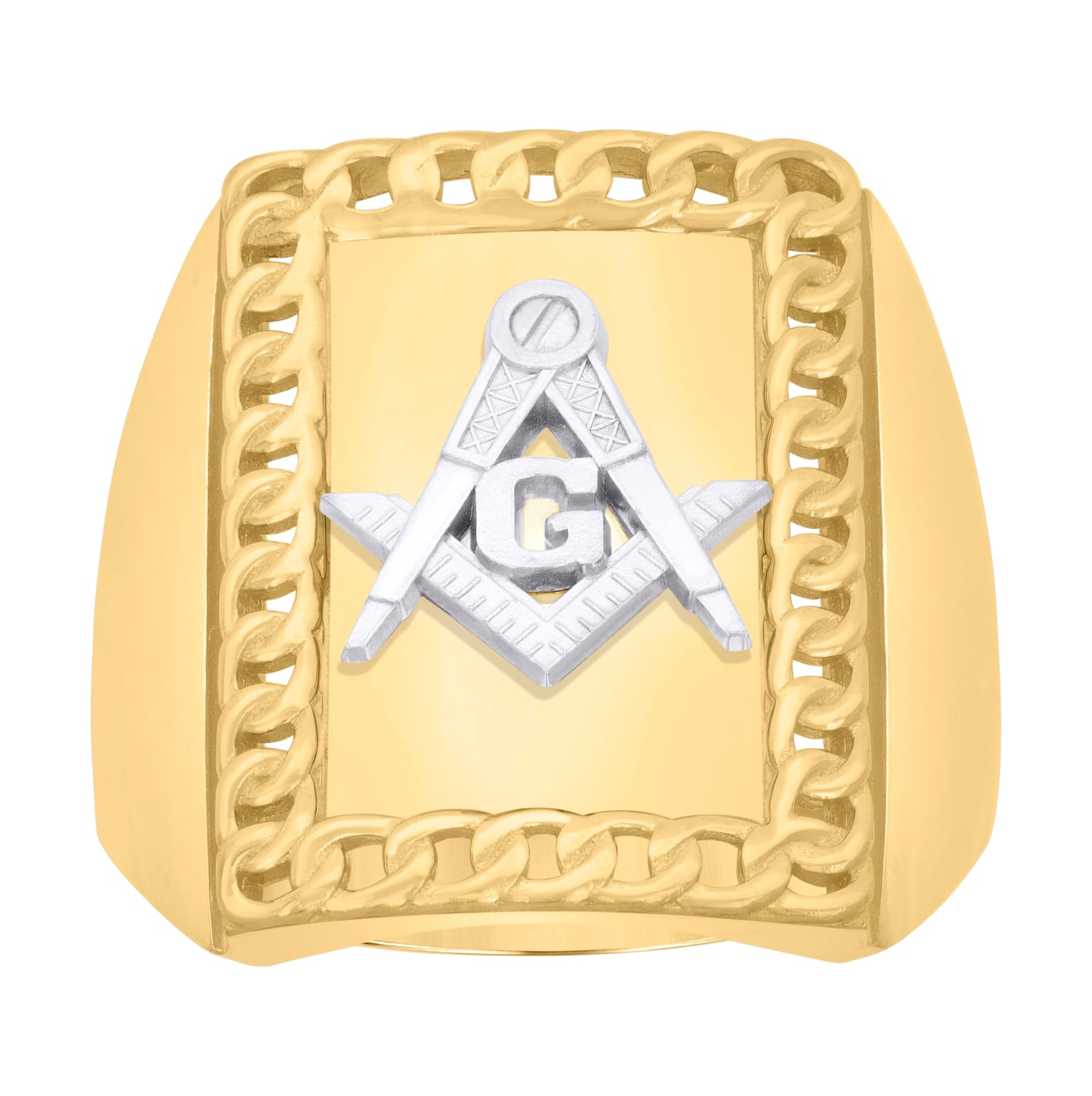 10K Two-Tone Gold Mens Masonic Symbol Religious Ring
