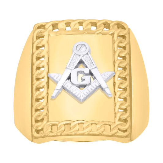 10K Two-Tone Gold Mens Masonic Symbol Religious Ring