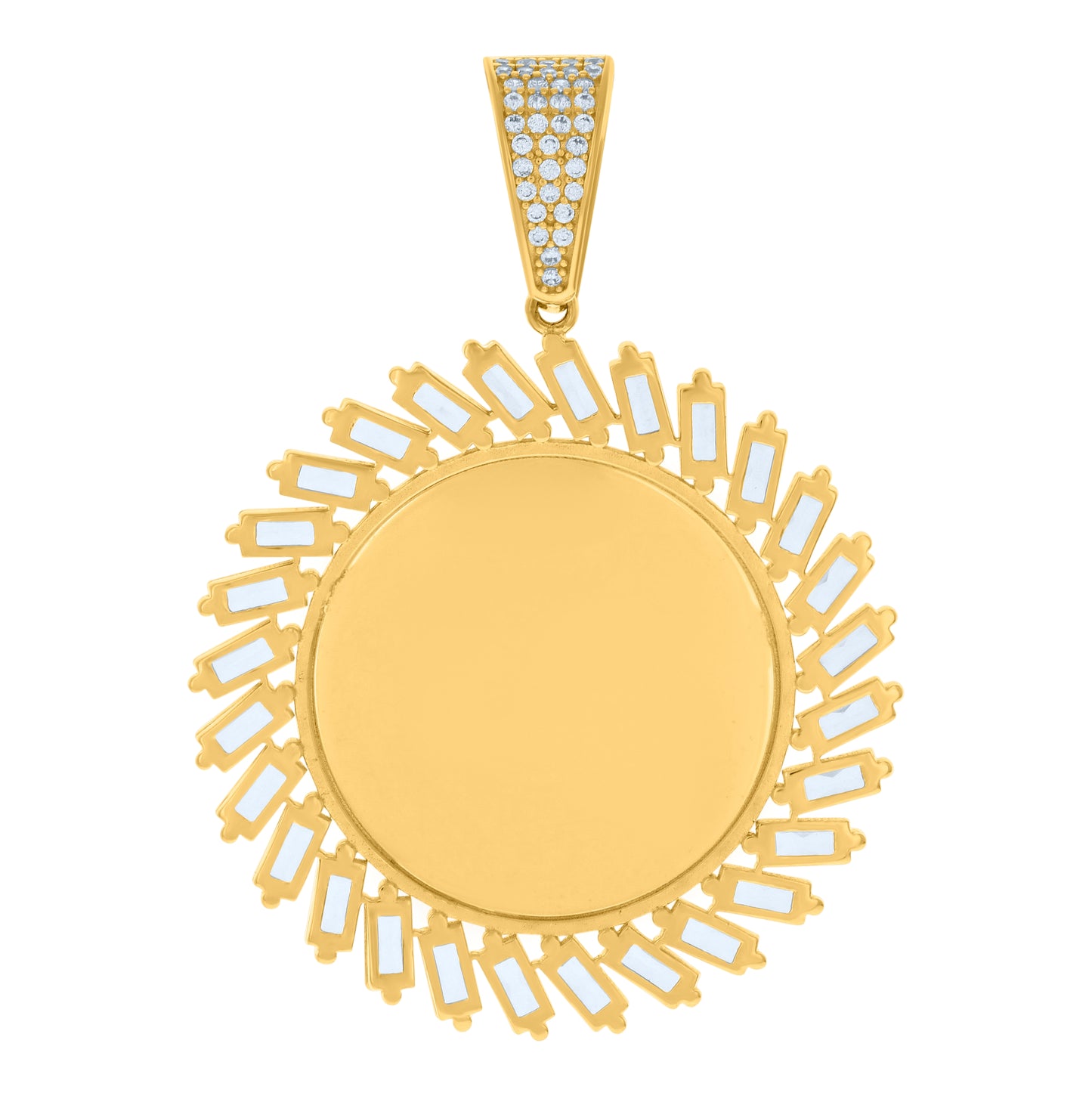 10K Yellow Gold Unisex Baguette Round Cubic-Zirconia Photo Frame Charm Pendant