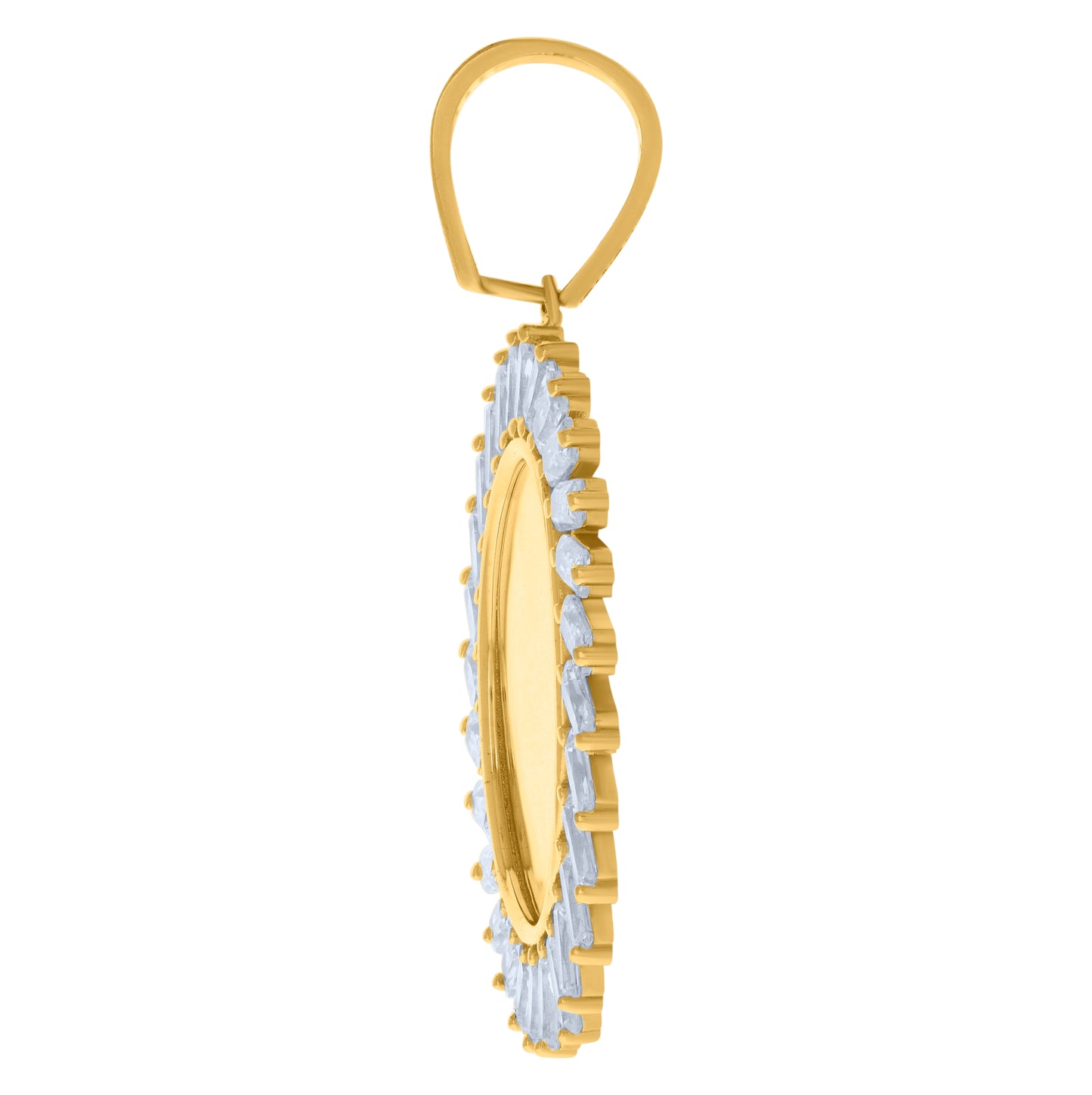 10K Yellow Gold Unisex Baguette Round Cubic-Zirconia Photo Frame Charm Pendant