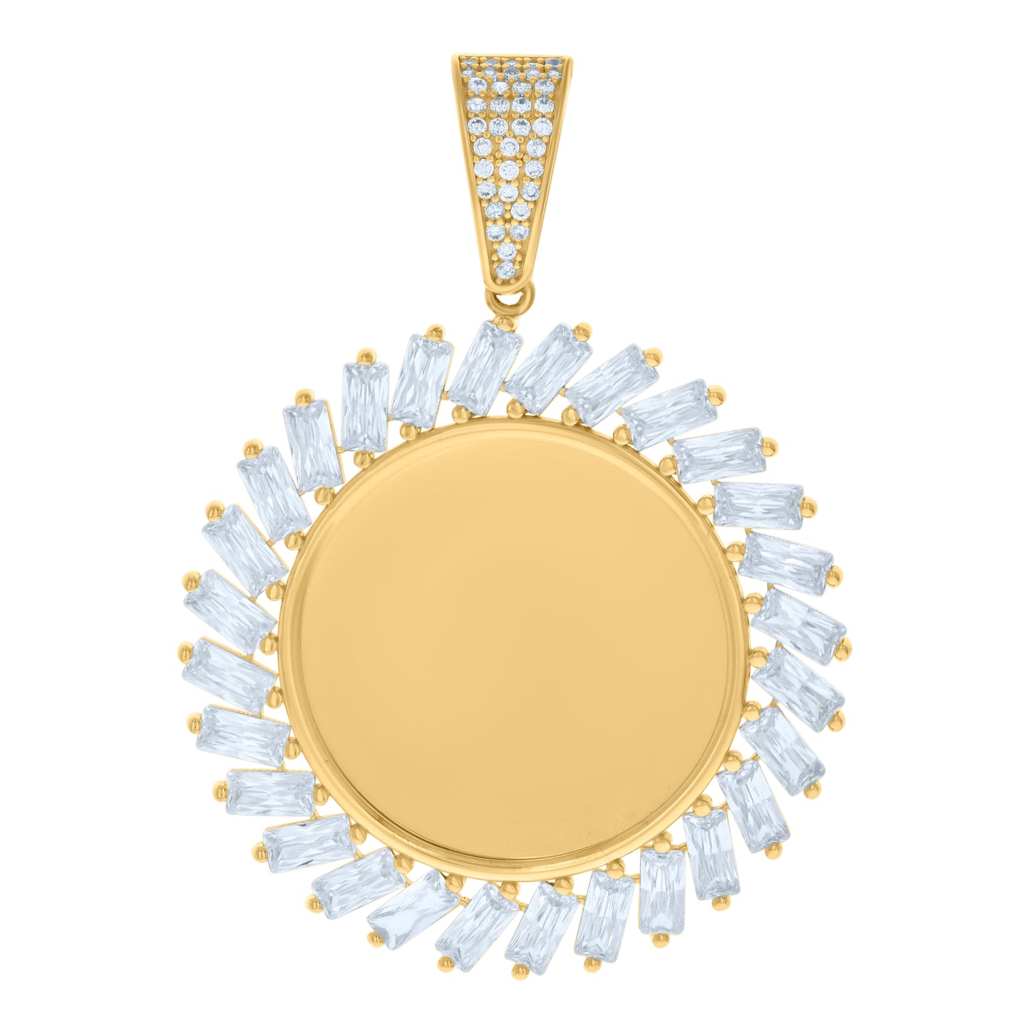 10K Yellow Gold Unisex Baguette Round Cubic-Zirconia Photo Frame Charm Pendant