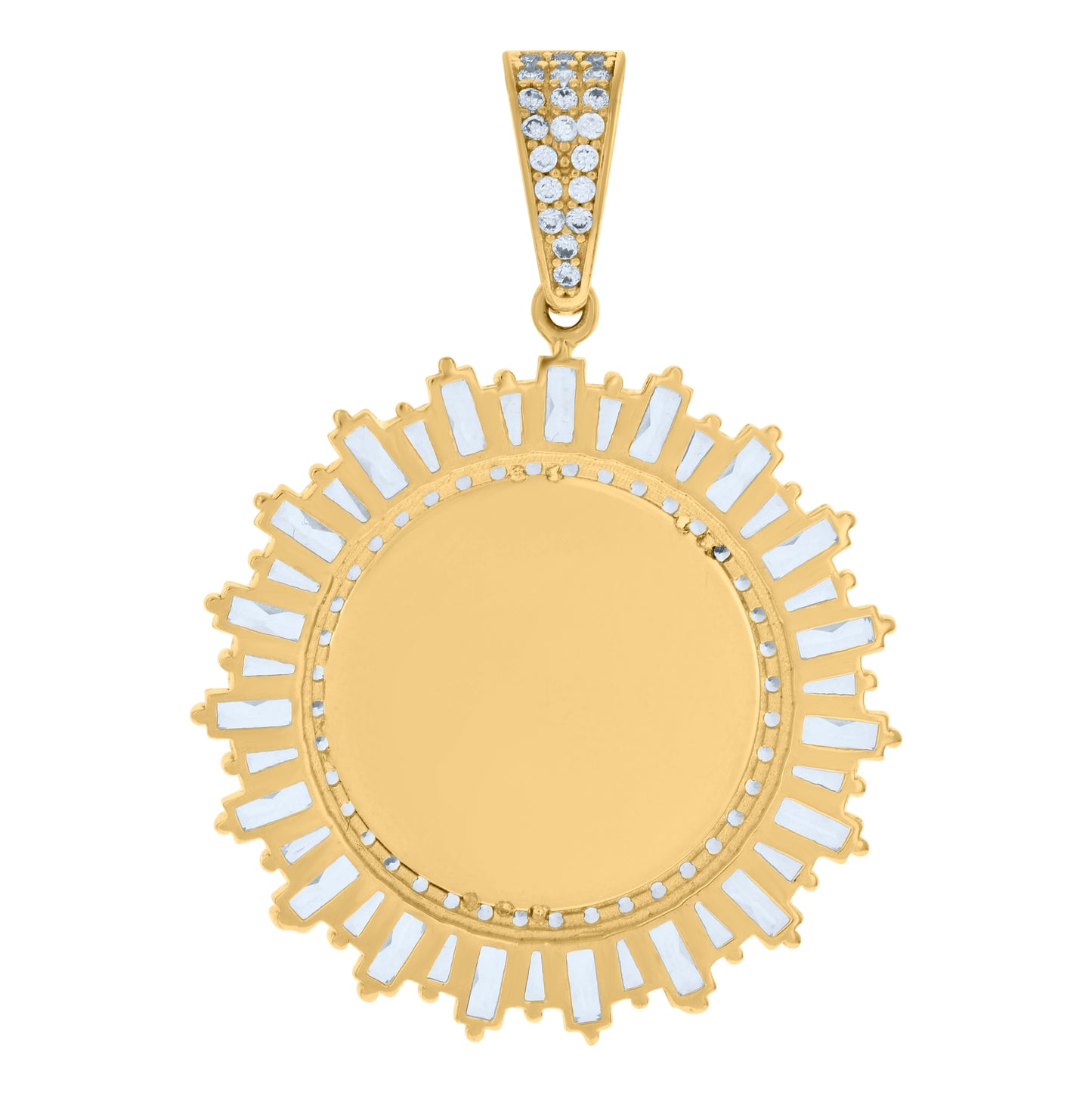 10K Yellow Gold Unisex Baguette Round Cubic-Zirconia Photo Frame Charm Pendant