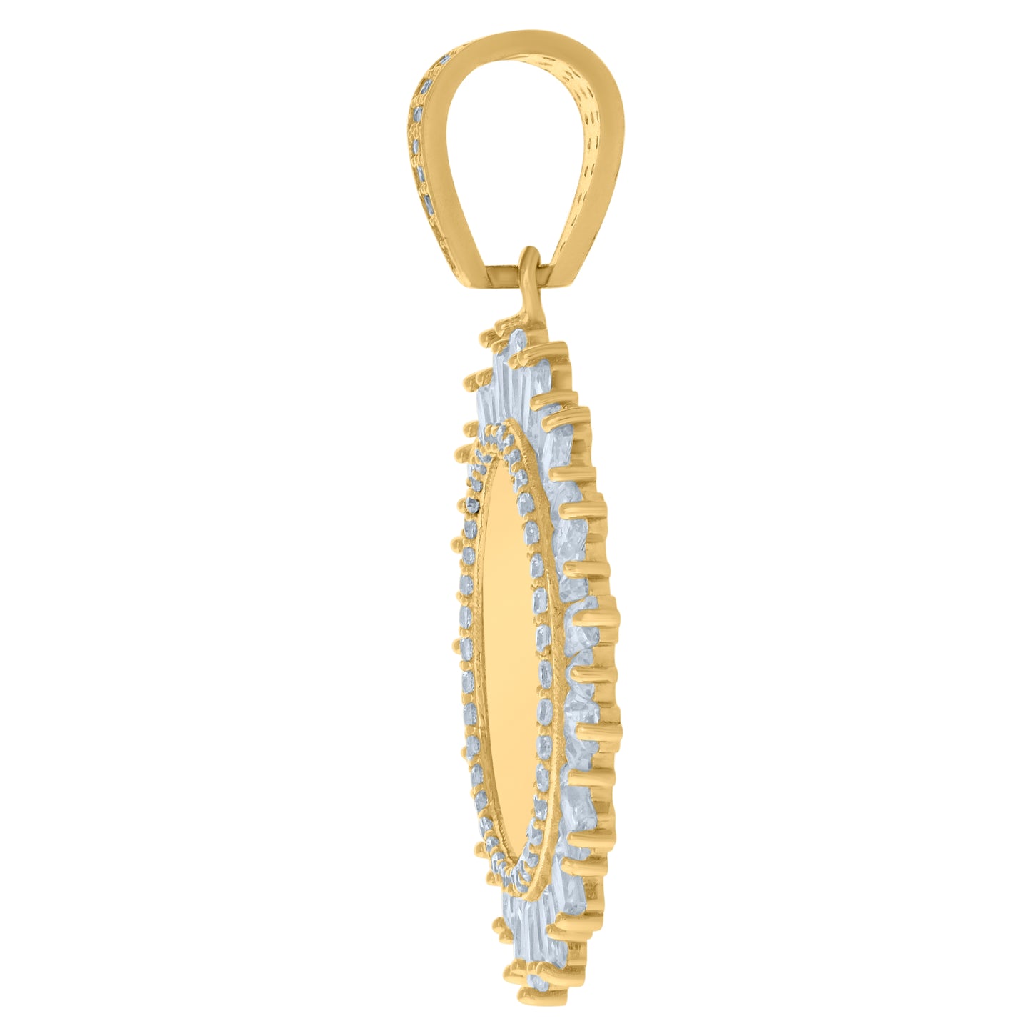 10K Yellow Gold Unisex Baguette Round Cubic-Zirconia Photo Frame Charm Pendant