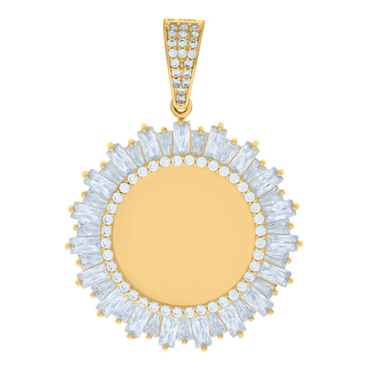 10K Yellow Gold Unisex Baguette Round Cubic-Zirconia Photo Frame Charm Pendant