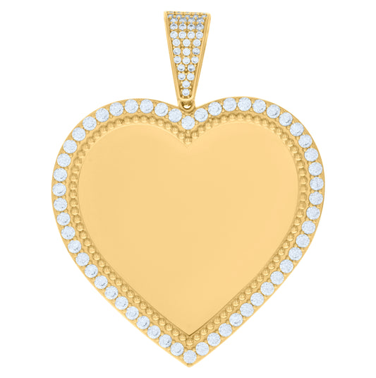 10K Yellow Gold Womens Cubic-Zirconia Heart Photo Frame Charm Pendant