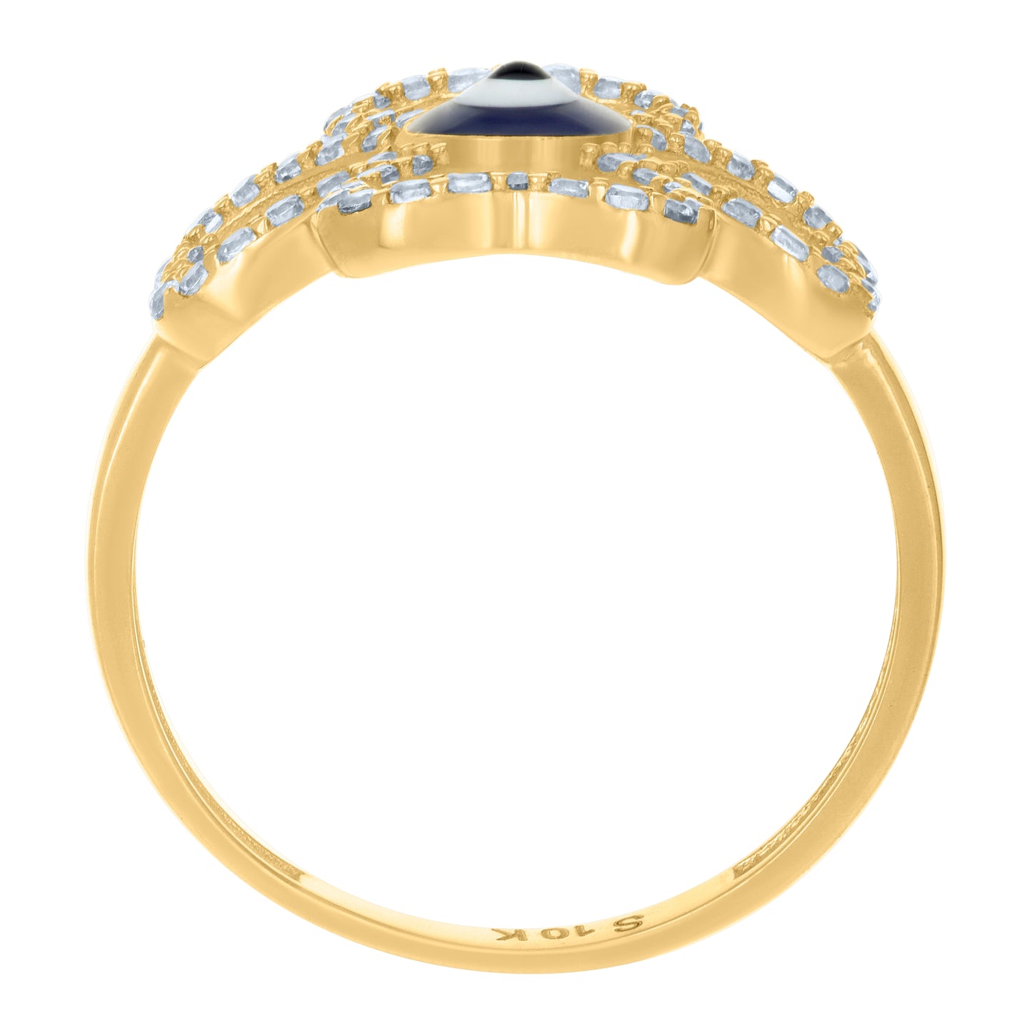 14K Yellow Gold Womens Cubic-Zirconia Clover Evil Eye Enameled Good Luck Ring