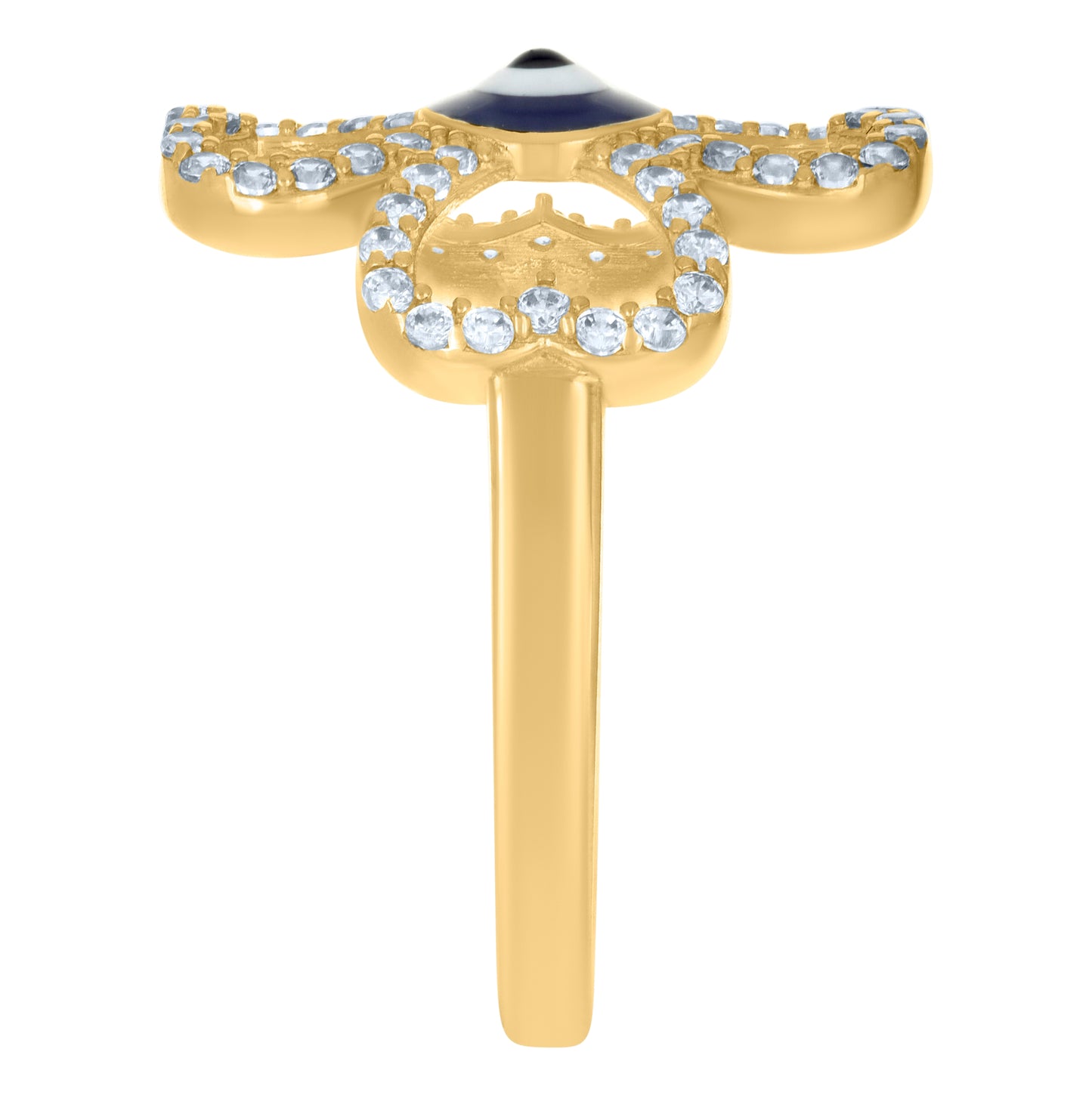 14K Yellow Gold Womens Cubic-Zirconia Clover Evil Eye Enameled Good Luck Ring