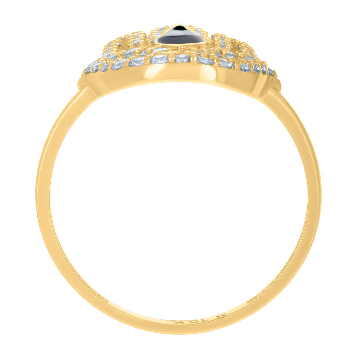 14K Yellow Gold Womens Cubic-Zirconia Hamsa Evil Eye Enameled Good Luck Ring