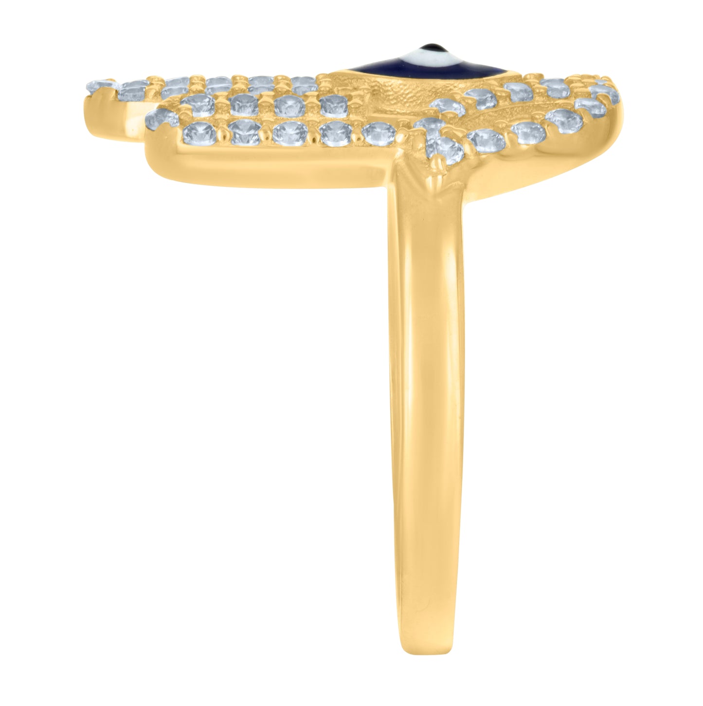 14K Yellow Gold Womens Cubic-Zirconia Hamsa Evil Eye Enameled Good Luck Ring