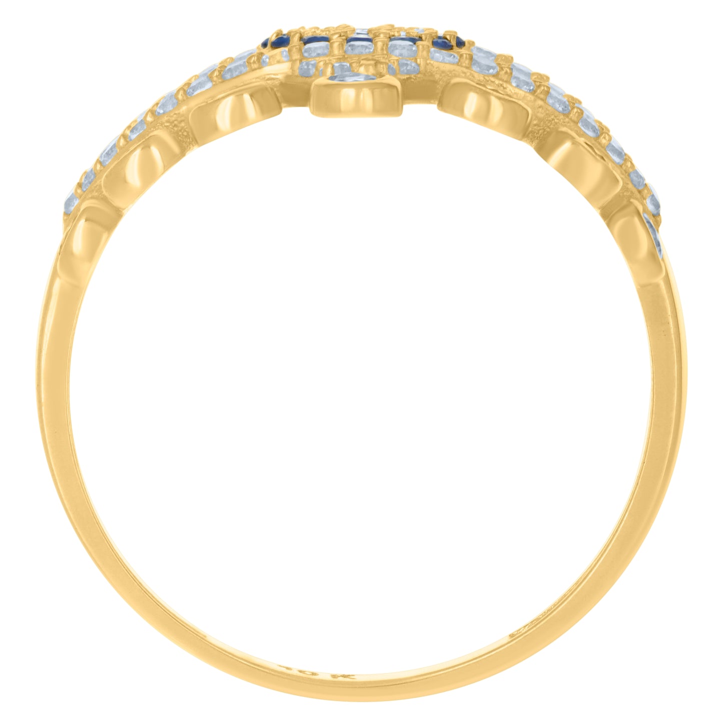 14K Yellow Gold Womens Blue White Cubic-Zirconia Evil Eye Good Luck Ring