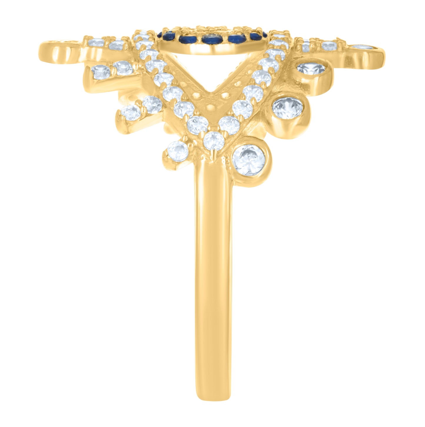 14K Yellow Gold Womens Blue White Cubic-Zirconia Evil Eye Good Luck Ring
