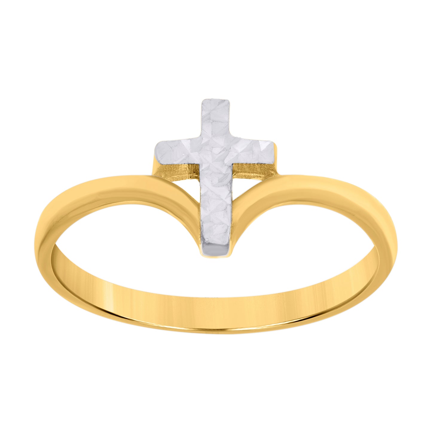 14K Two-tone Gold Womens Cross Religious Ring