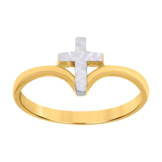 14K Two-tone Gold Womens Cross Religious Ring