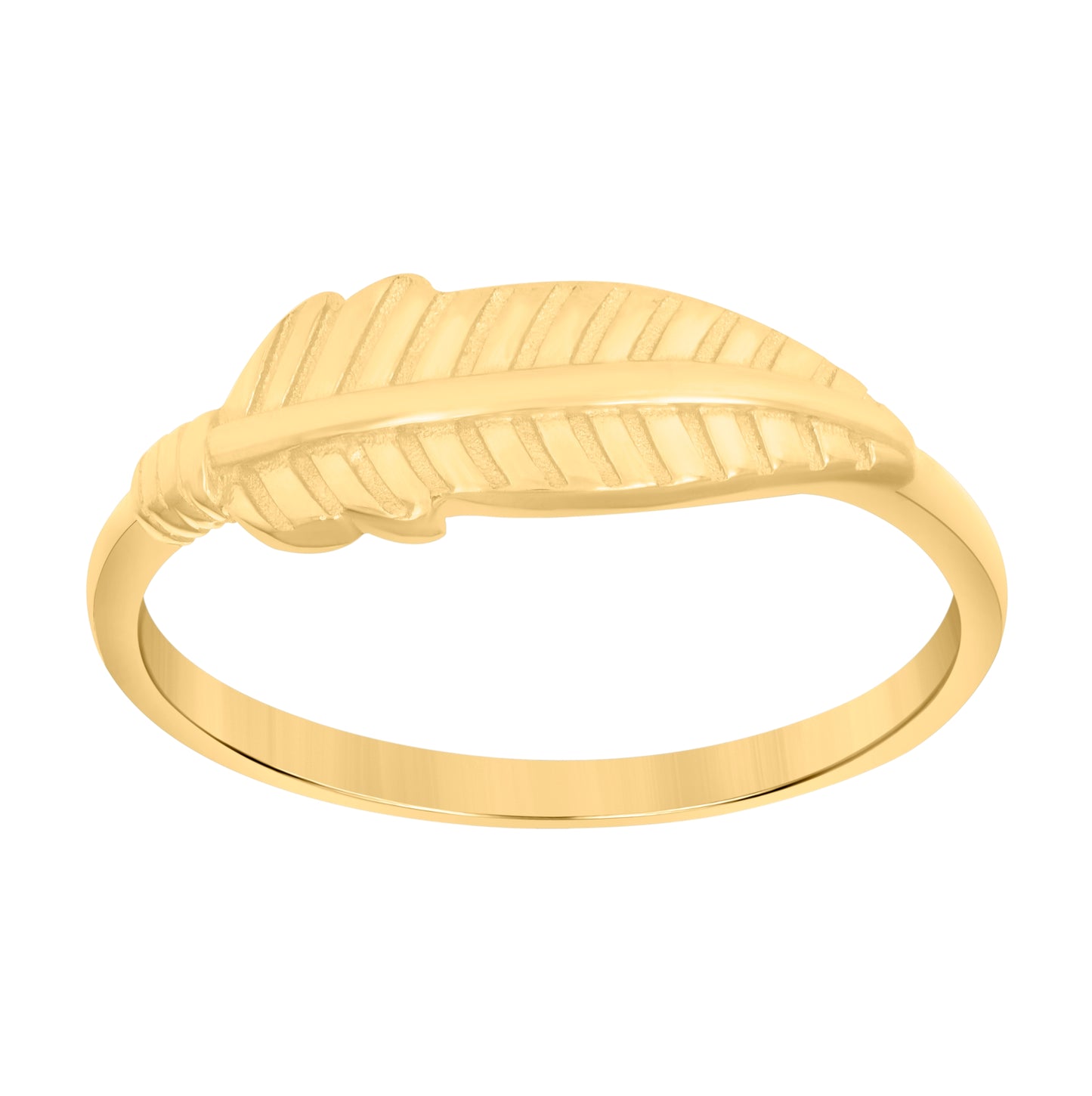 14K Yellow Gold Womens Leaf Fashion Ring