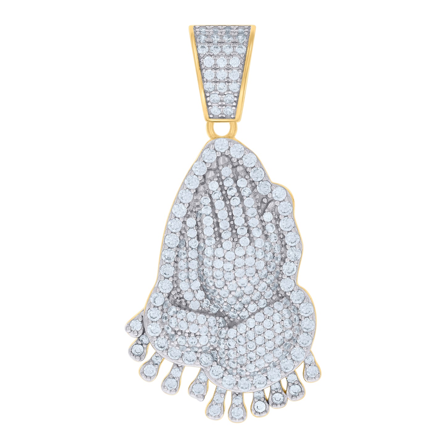 Sterling Silver Yellow-Tone Mens Dripping Praying Hands Symbol Religious Charm Pendant