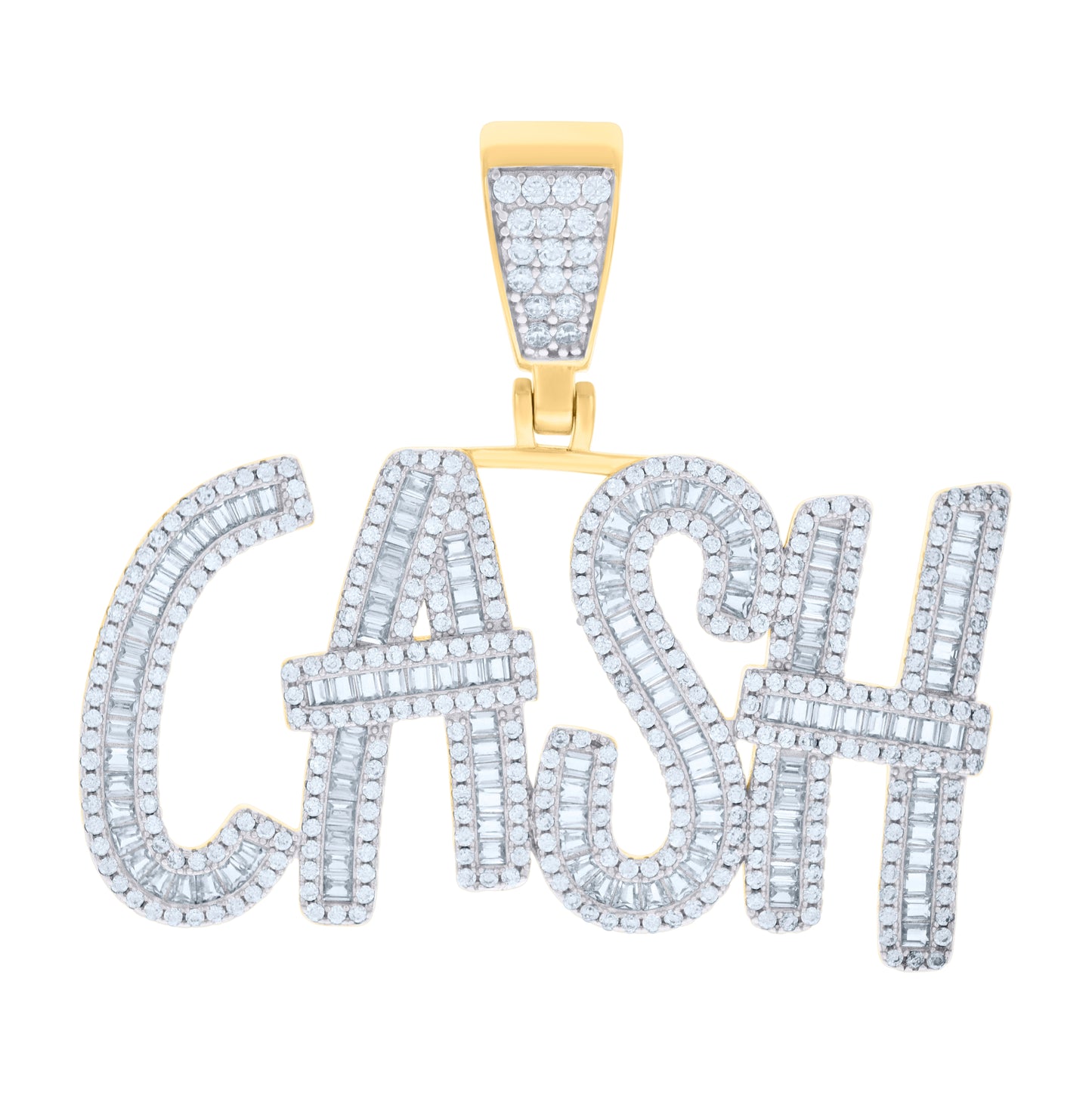 Sterling Silver Yellow-Tone Mens Baguette Round CASH Fashion Charm Pendant