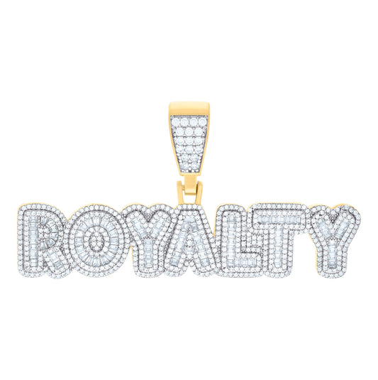 Sterling Silver Yellow-Tone Mens Baguette Round ROYALTY Fashion Charm Pendant