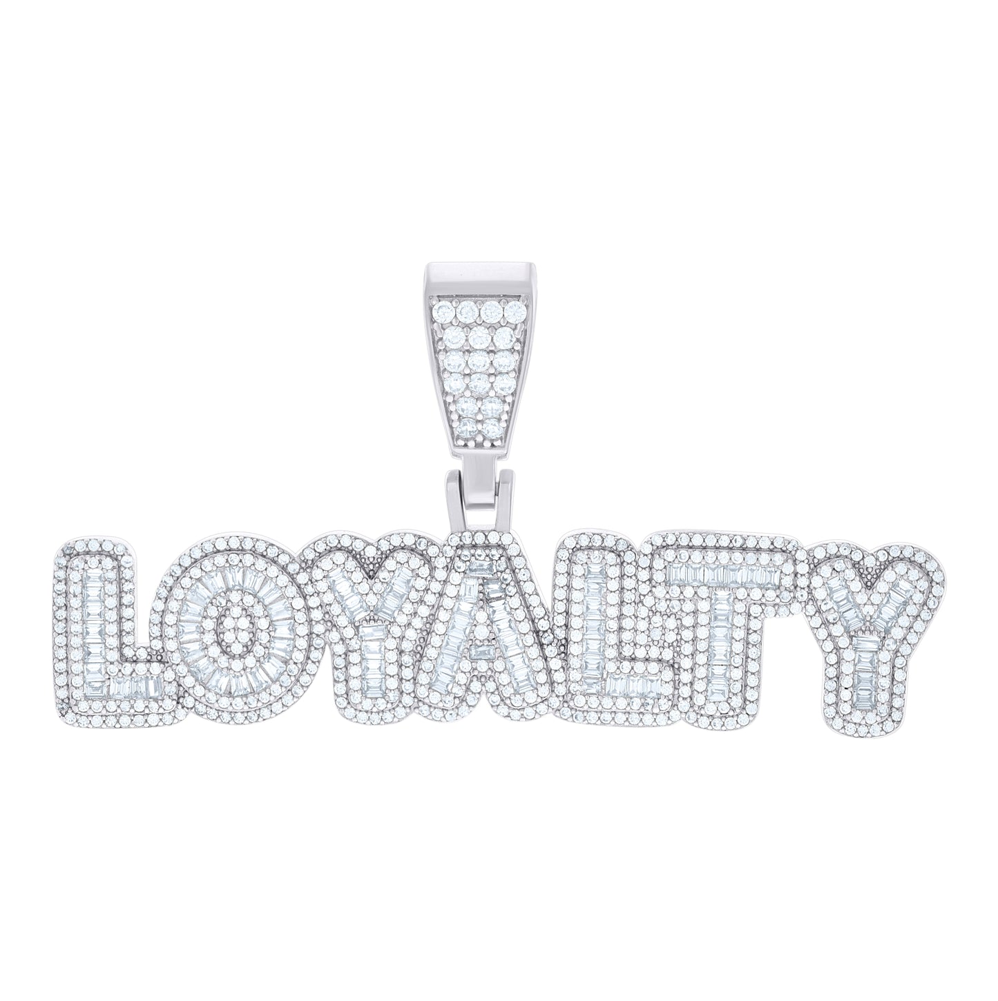 Sterling Silver Mens Baguette Round LOYALTY Fashion Charm Pendant