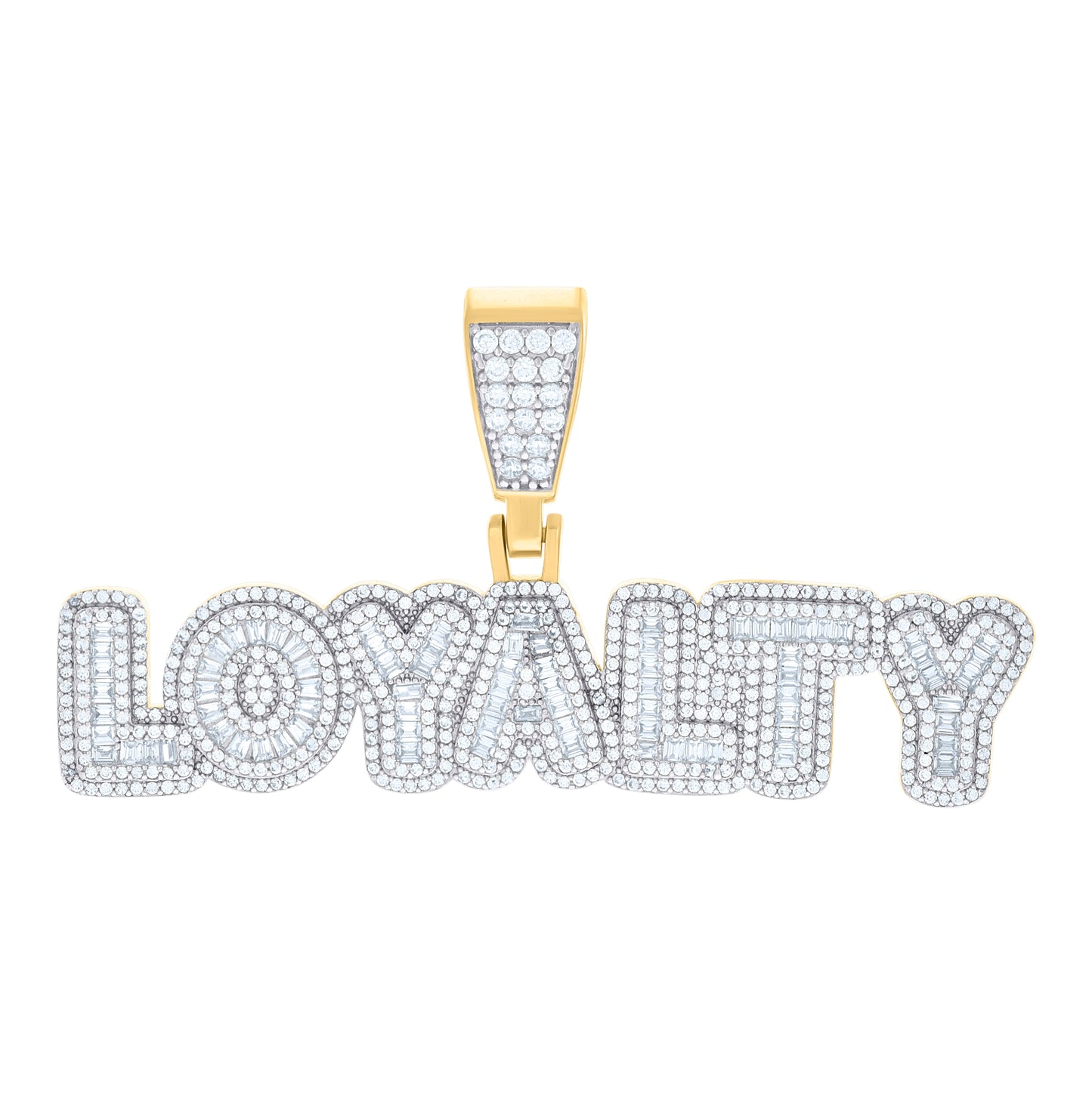 Sterling Silver Mens Baguette Round LOYALTY Fashion Charm Pendant