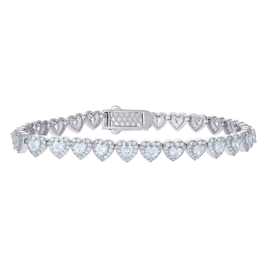 Sterling Silver Womens Cubic-Zirconia Heart Tennis Bracelet