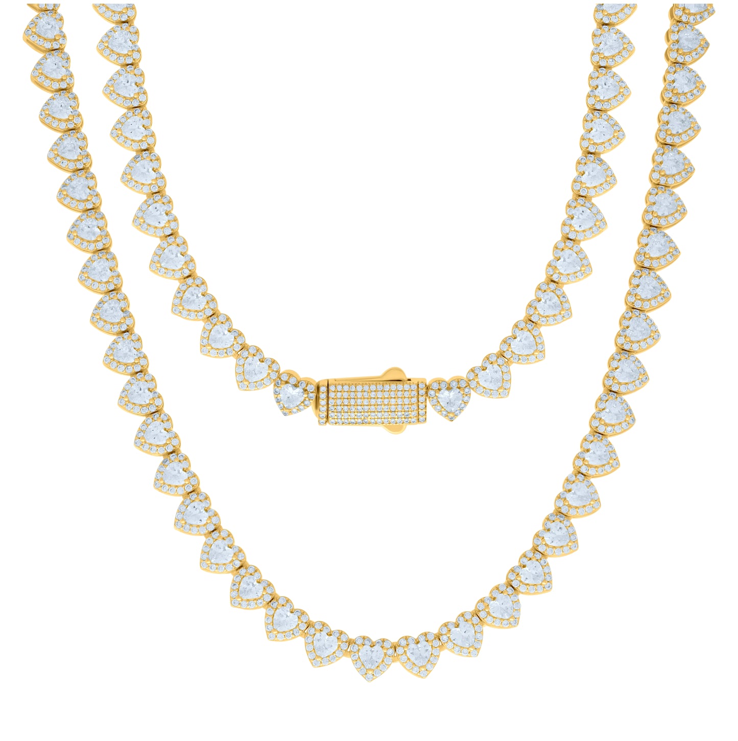 Sterling Silver Yellow-tone Womens Cubic-Zirconia Heart Tennis Chain