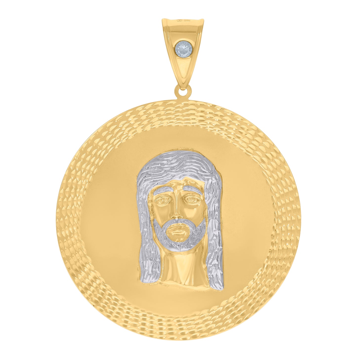10K Two-tone Gold Mens Cubic-Zirconia Medallion Jesus Religious Charm Pendant